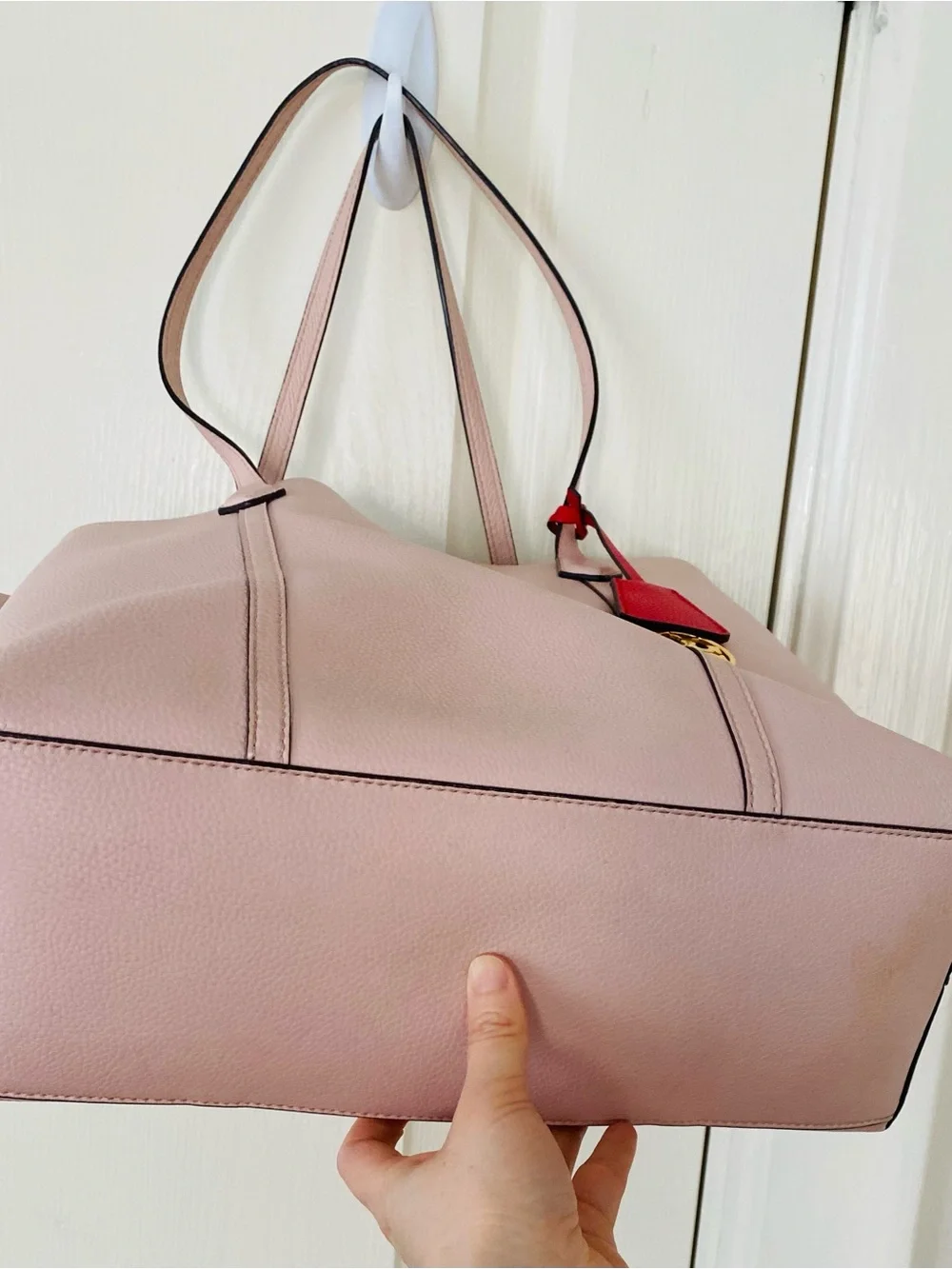 $398 Tory Burch Perry Grey Pebble Leather Triple Compartment Tote/Shoulder Bag